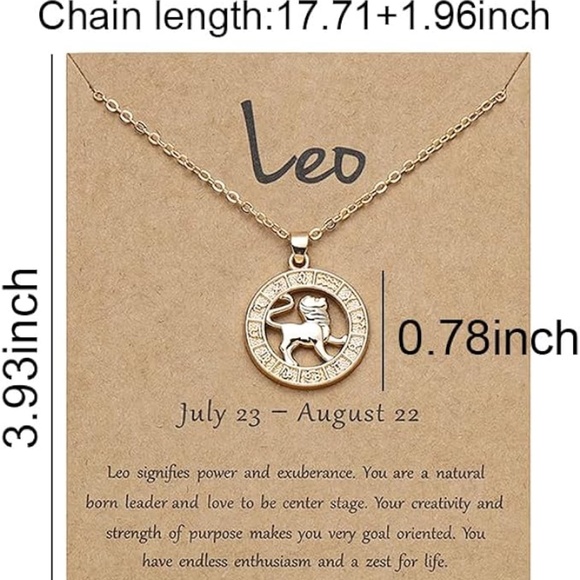 Leo Zodiac Necklace Gold Painted Birthday Gift Christmas Gift - Picture 2 of 2